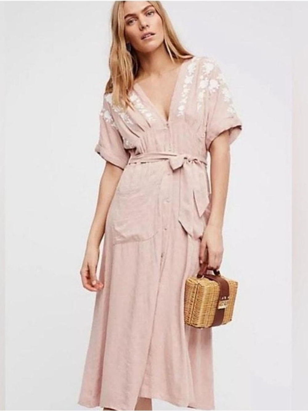 FREE PEOPLE Love To Love You Maxi Dress Romantic Embroidered Blush Pink Boho